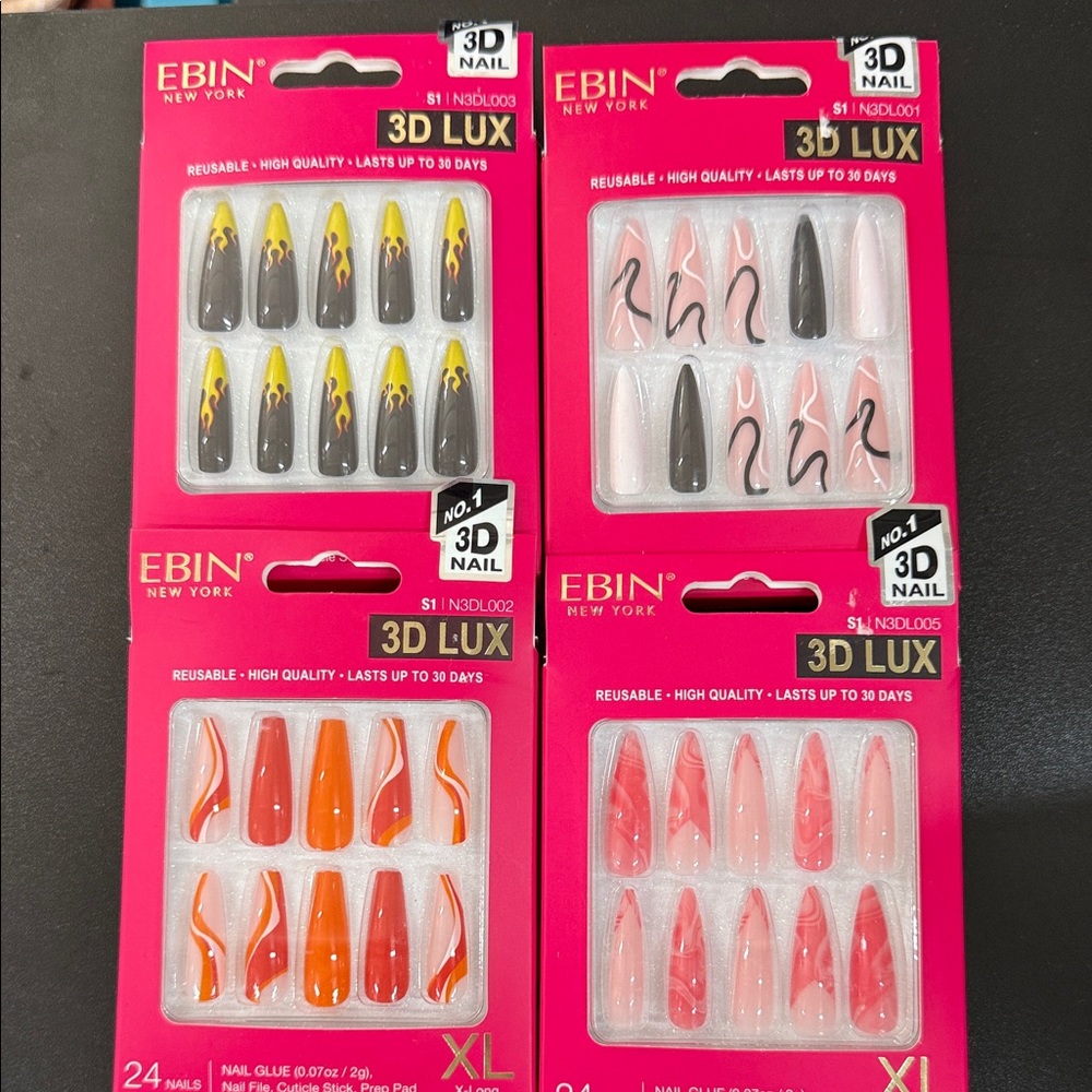 EBIN 3D Lux Reusable Press-On Nails Set - Set of 4 packs